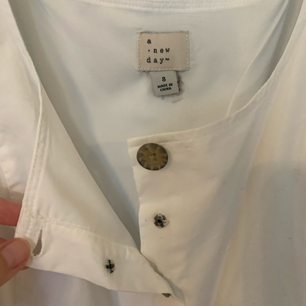 A New Day White Button Down Dress with Belt Size 8 - Picture 3 of 9